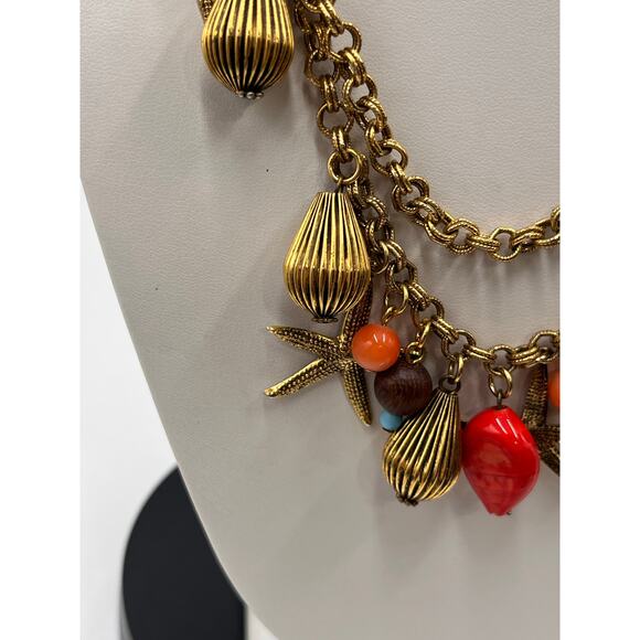 Yochi NY Signed Red Blue Starfish Faux Coral Turquoise Glass Statement Necklace - Picture 5 of 10